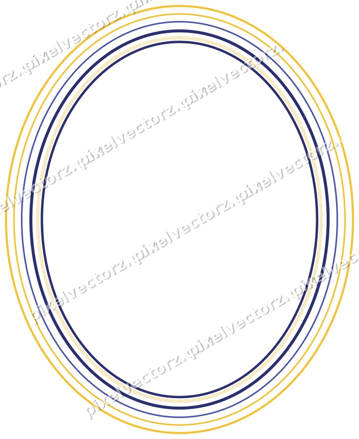Decorative line art frame in dark blue and amber with oval