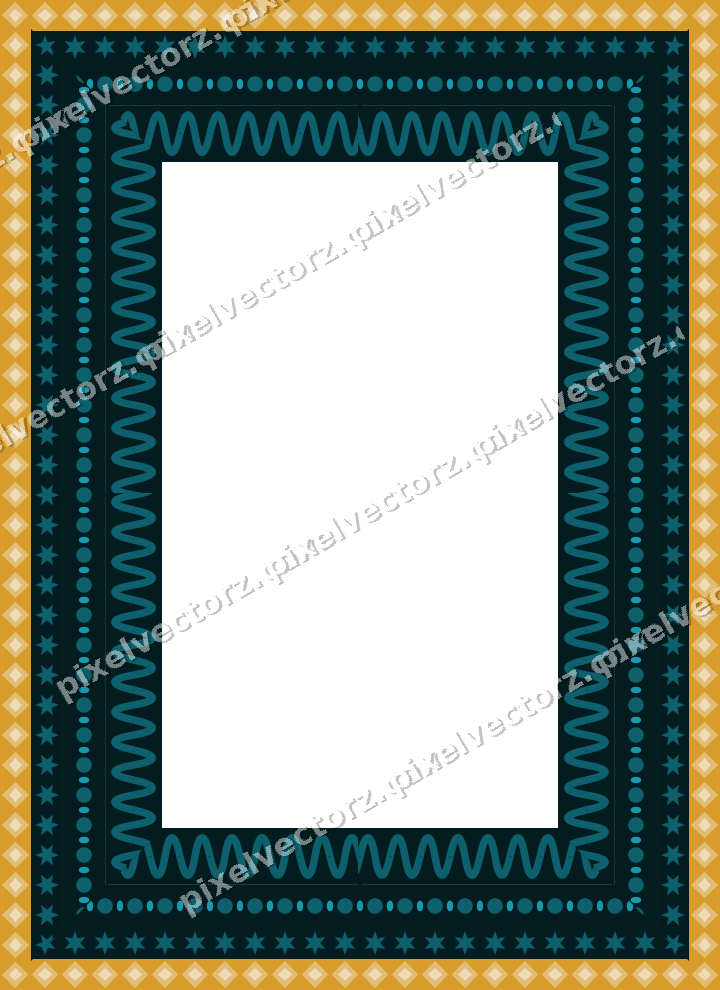Decorative picture frame border in amber and dark teal with star band