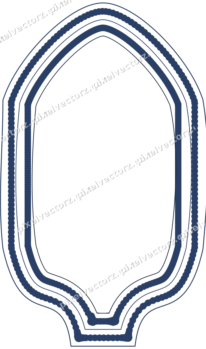 Decorative line art frame in dark blue and white with label plaque