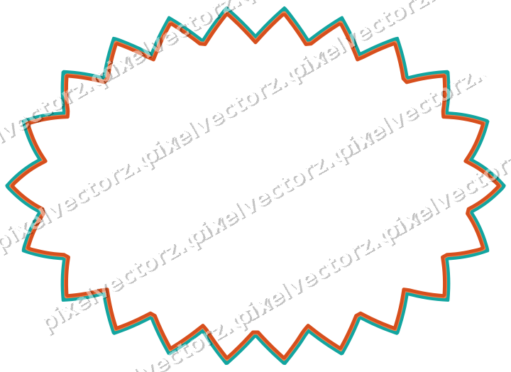 Decorative line art frame in orange and teal with oval and zigzag edge