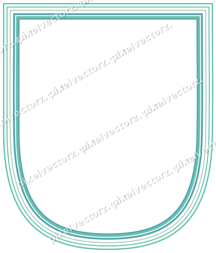 Decorative line art frame in green and teal with shield