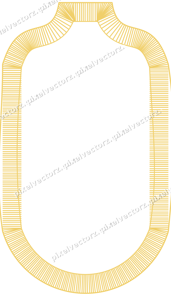 Decorative line art frame in amber and blue with label plaque
