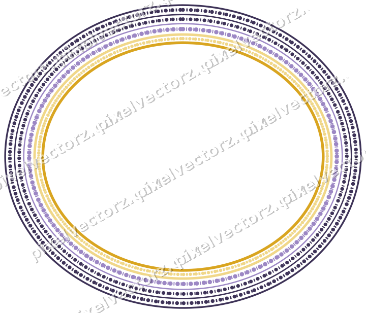 Decorative line art frame in amber and purple with oval