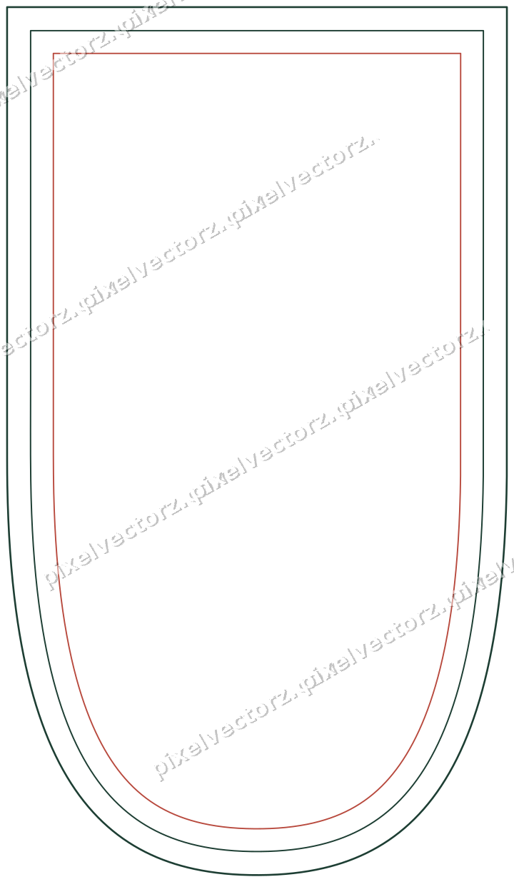 Decorative line art frame in dark red and dark green with shield