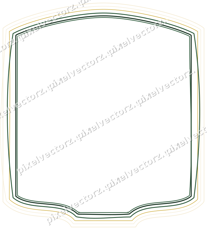 Decorative line art frame in dark green and amber with label plaque
