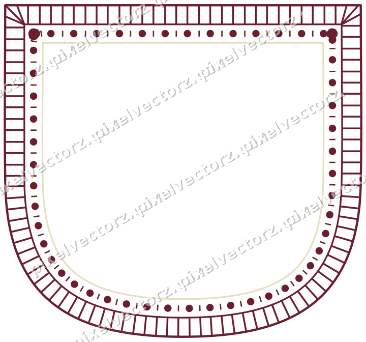 Decorative line art frame in dark pink and red with shield
