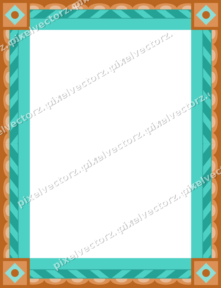 Decorative picture frame border in orange and teal with diagonal band