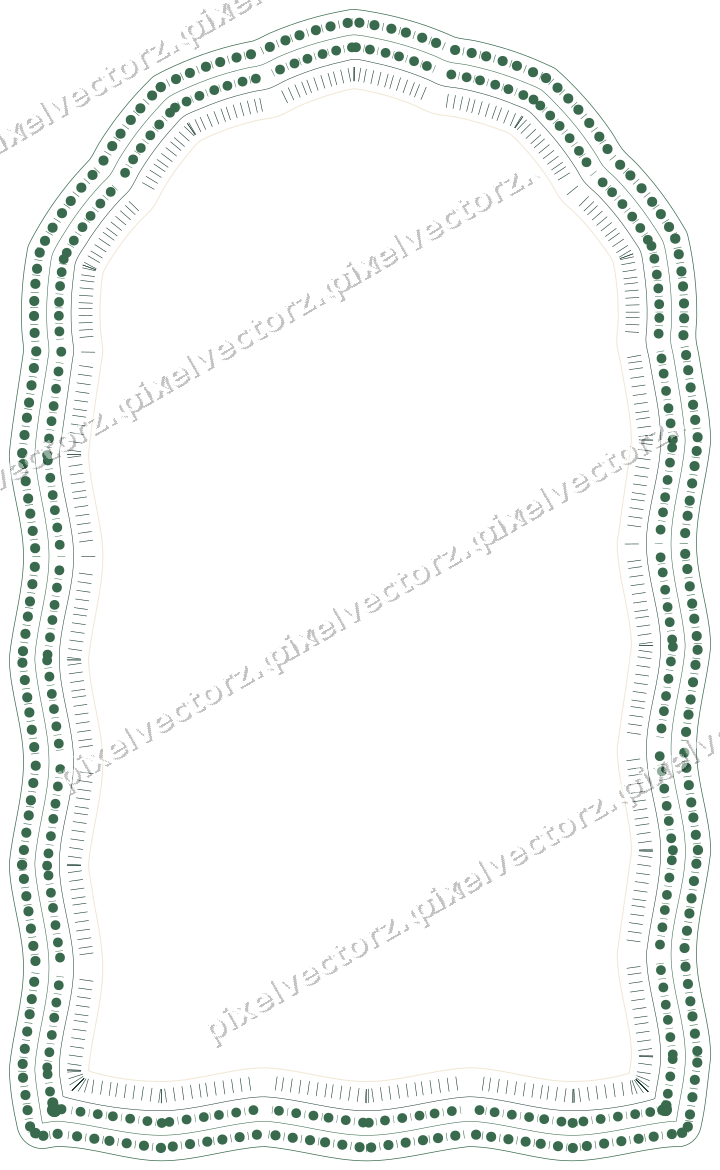 Decorative line art frame in dark green and red with label plaque