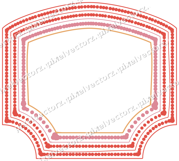 Decorative line art frame in red and orange with label plaque