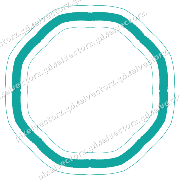 Decorative line art frame in orange and teal with oval and zigzag edge