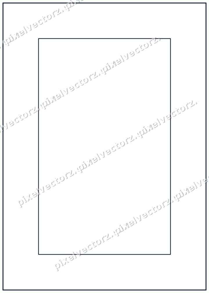 Decorative line art frame in dark blue and orange with label plaque