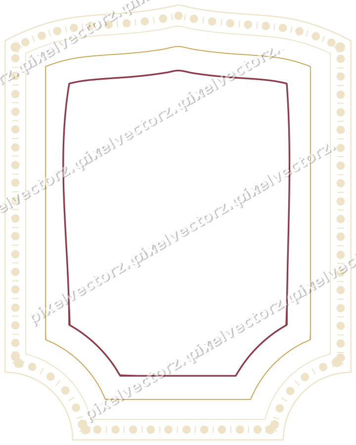 Decorative line art frame in dark pink and amber with label plaque