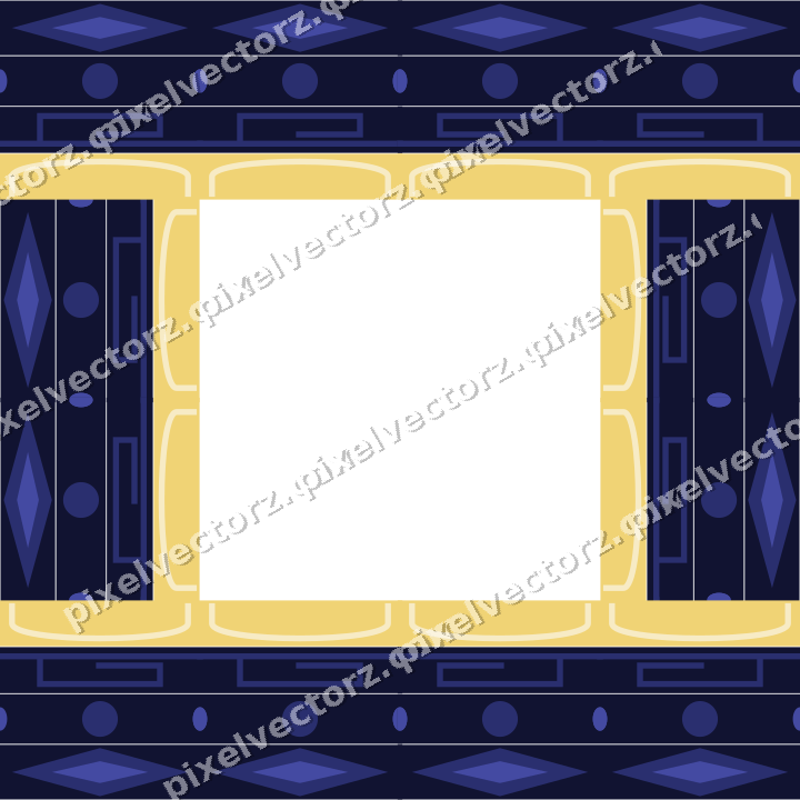 Decorative picture frame border in dark blue and amber with greek key