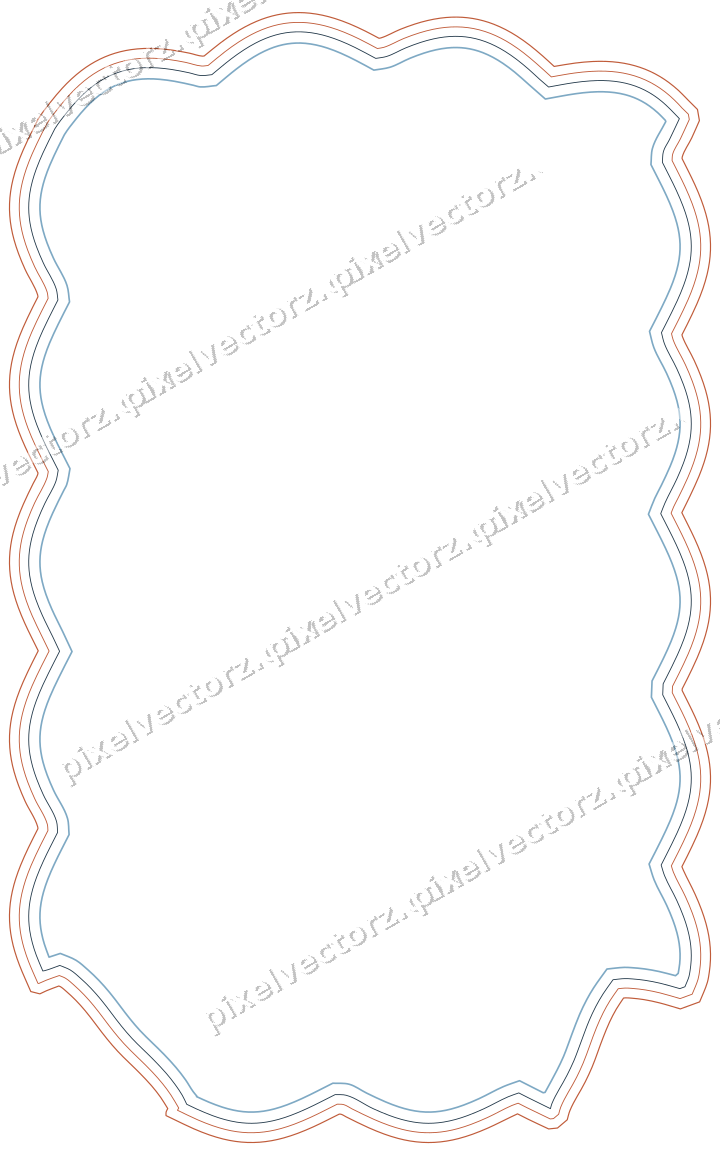 Decorative line art frame in orange and cyan with label plaque