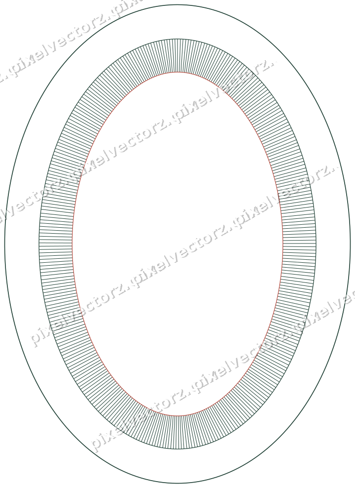 Decorative line art frame in dark red and dark green with oval