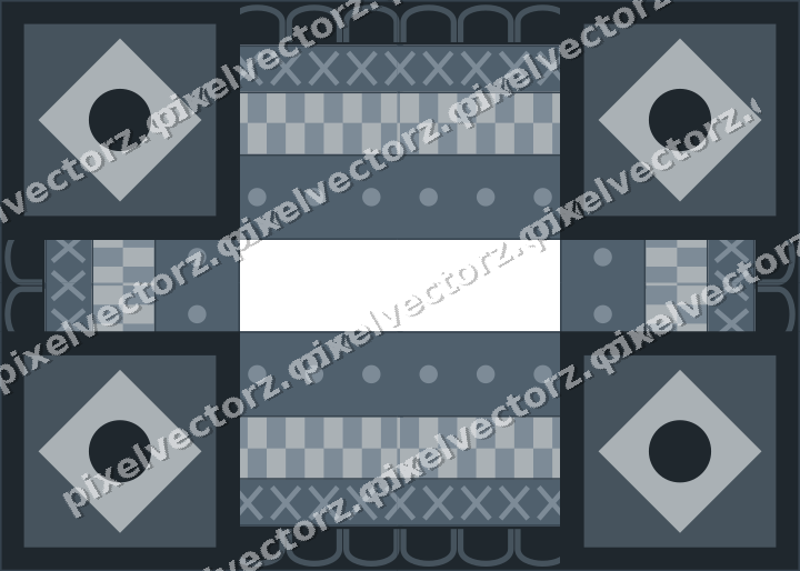 Decorative picture frame border in blue and orange with cross band