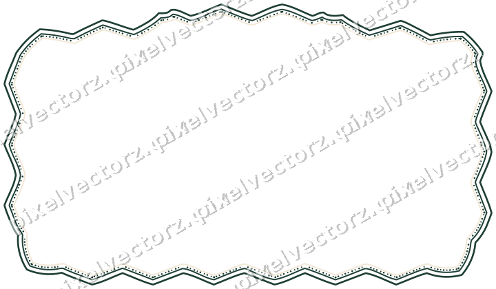 Decorative line art frame in dark green and red with label plaque