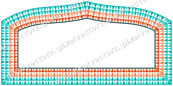 Decorative line art frame in orange and teal with label plaque