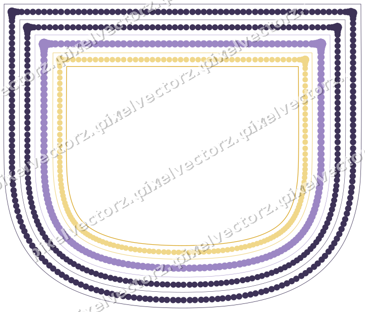 Decorative line art frame in amber and purple with shield
