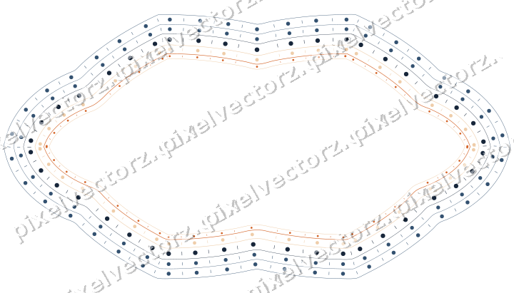 Decorative line art frame in dark blue and orange with oval