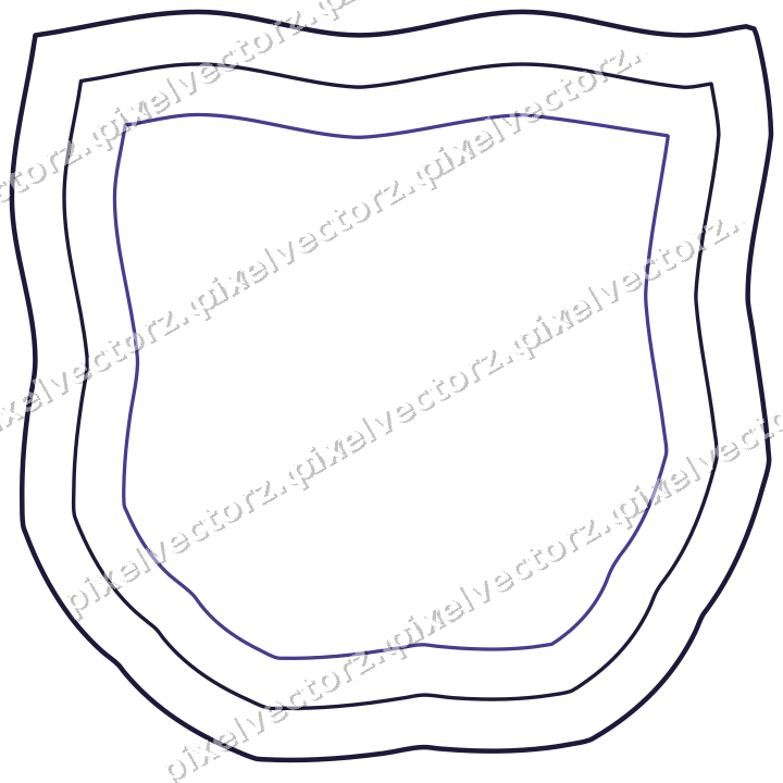 Decorative line art frame in orange and blue with shield