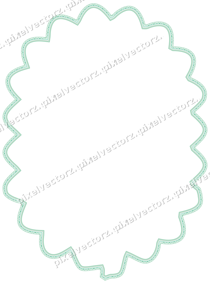 Decorative line art frame in green and teal with label plaque
