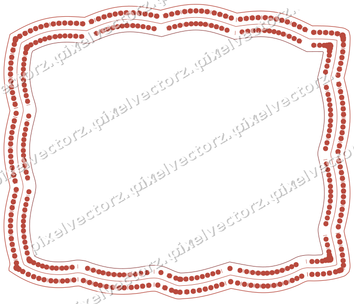 Decorative line art frame in dark red and dark green with label plaque