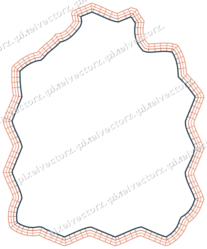 Decorative line art frame in orange and cyan with label plaque