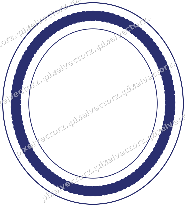 Decorative line art frame in dark blue and amber with oval