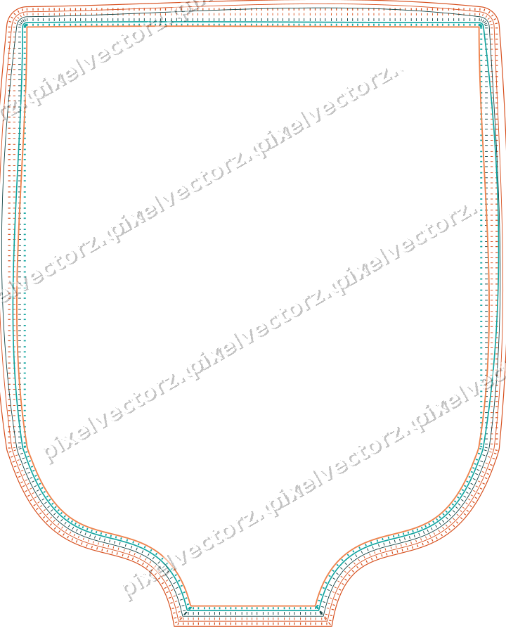 Decorative line art frame in orange and teal with label plaque