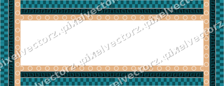 Decorative picture frame border in dark teal and orange with greek key