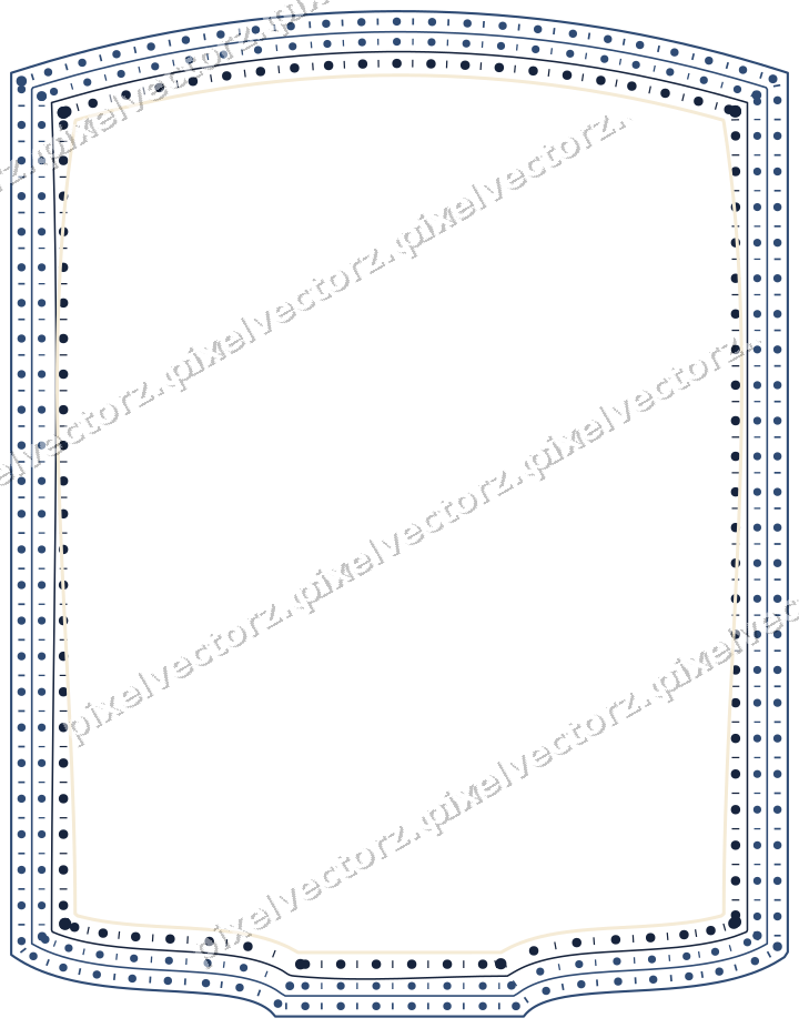 Decorative line art frame in dark blue and amber with label plaque