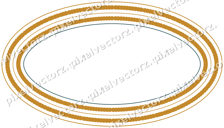 Decorative line art frame in amber and dark teal with oval