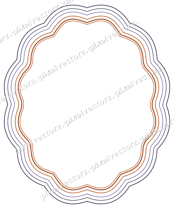 Decorative line art frame in orange and blue with oval