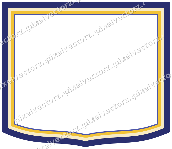 Decorative line art frame in dark blue and amber with label plaque