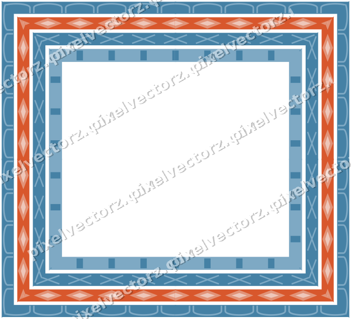 Decorative picture frame border in orange and cyan with arcade frieze