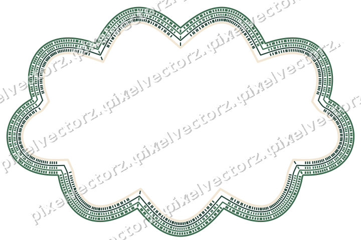Decorative line art frame in dark green and red with oval
