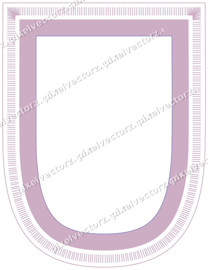 Decorative line art frame in purple and blue with shield