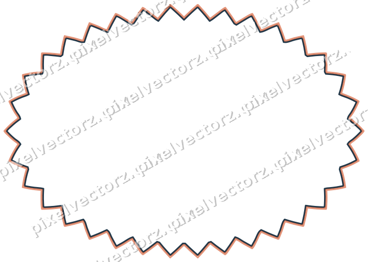 Decorative line art frame in orange and cyan with oval and zigzag edge