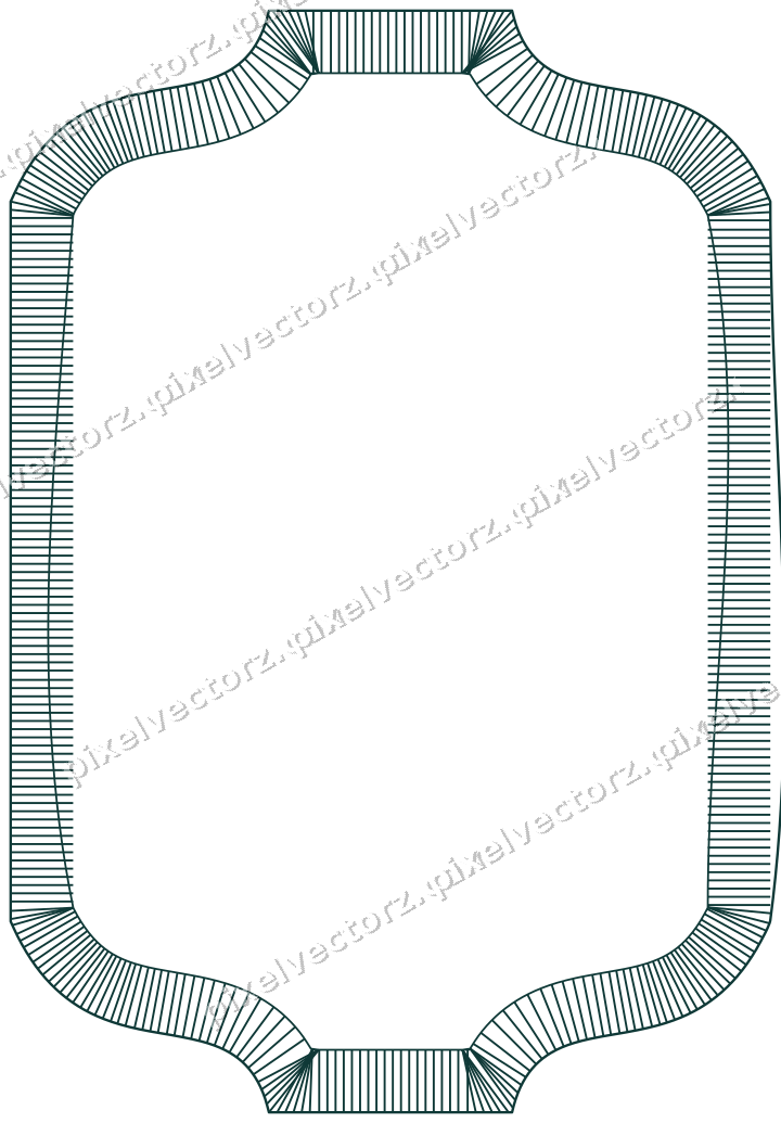 Decorative line art frame in orange and teal with label plaque