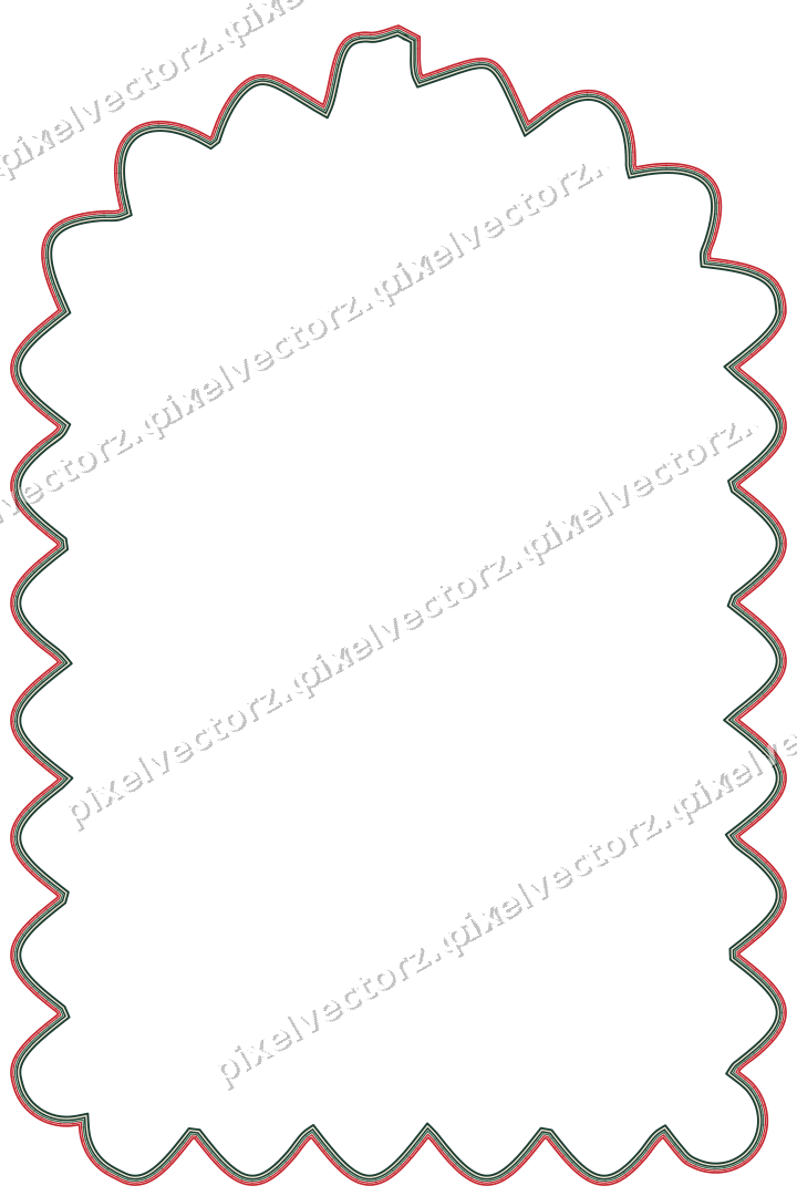 Decorative line art frame in dark green and red with label plaque