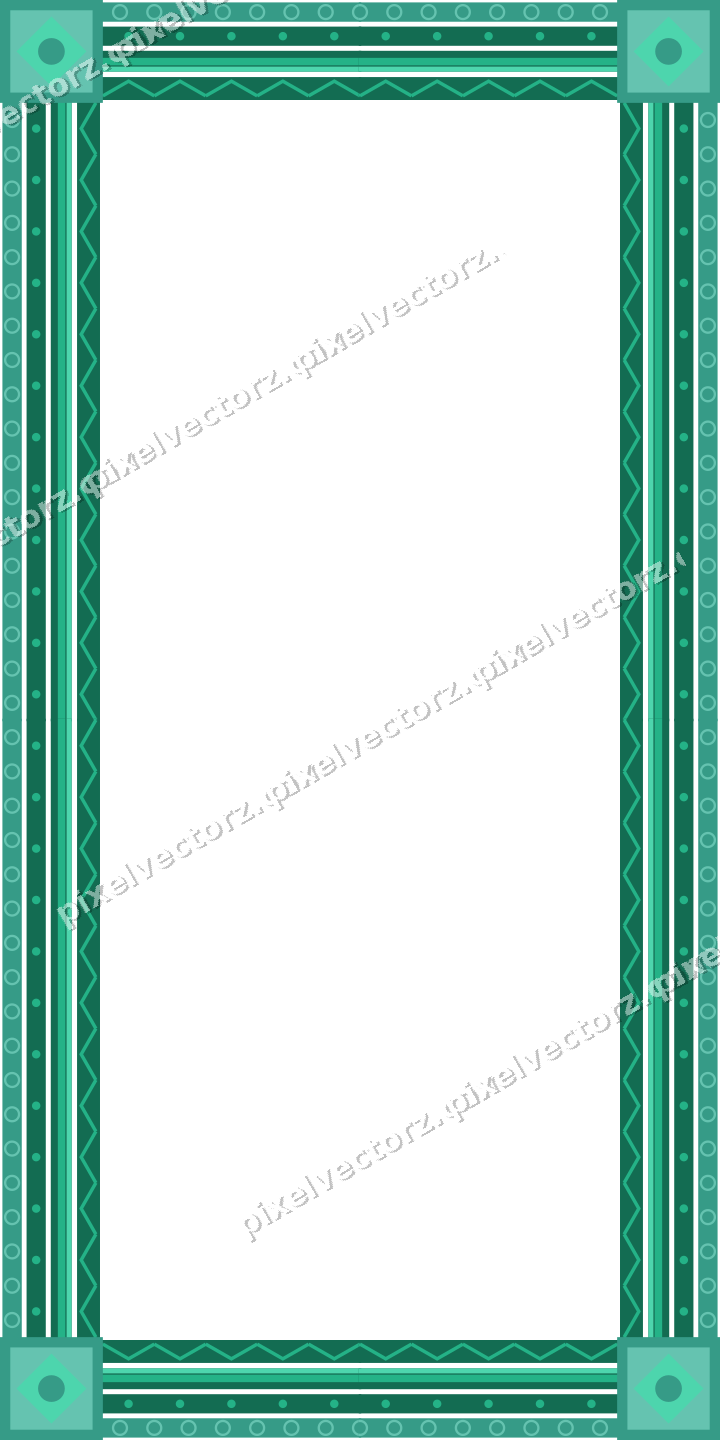 Decorative picture frame border in green and teal with ring chain