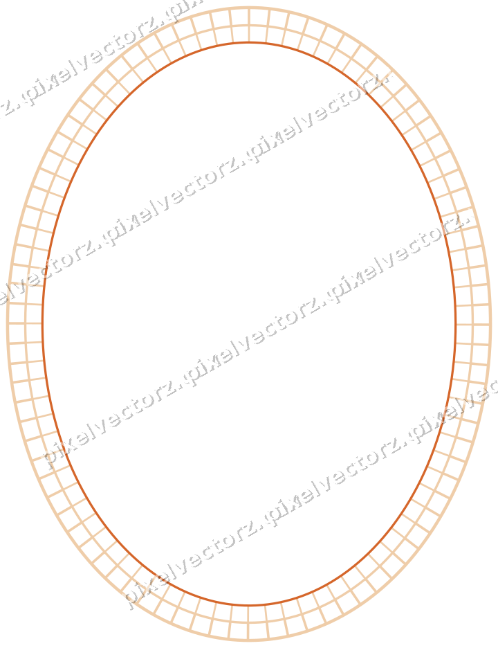 Decorative line art frame in dark blue and orange with oval