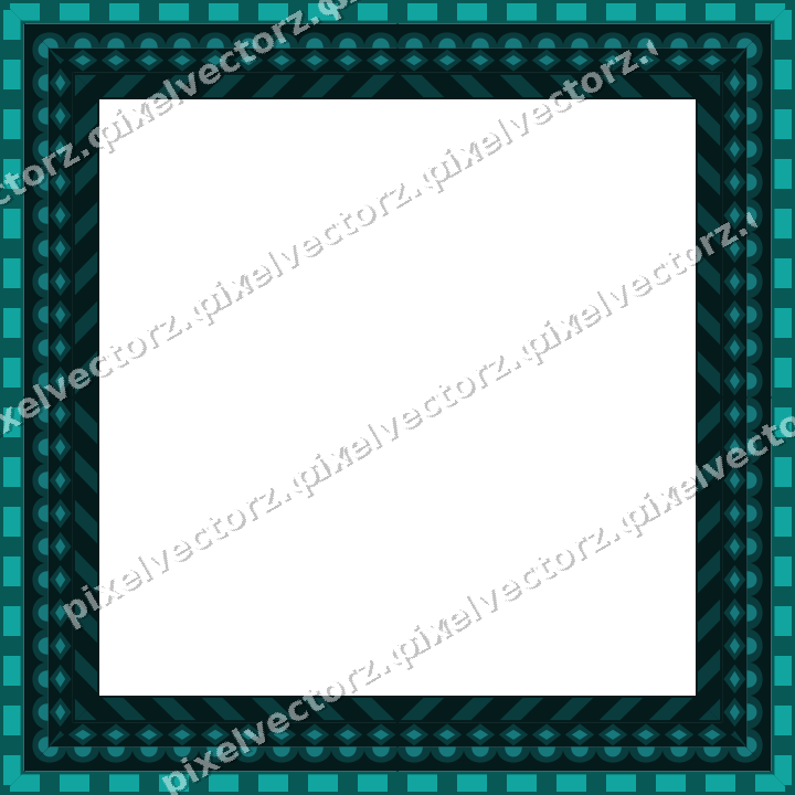 Decorative picture frame border in orange and teal with scale band