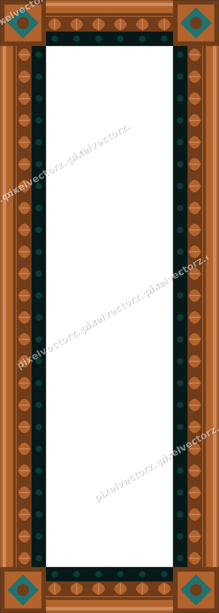 Decorative picture frame border in orange and teal with leaf moulding