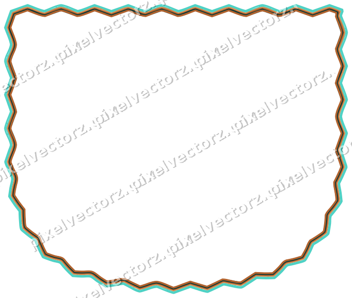 Decorative line art frame in orange and teal with shield