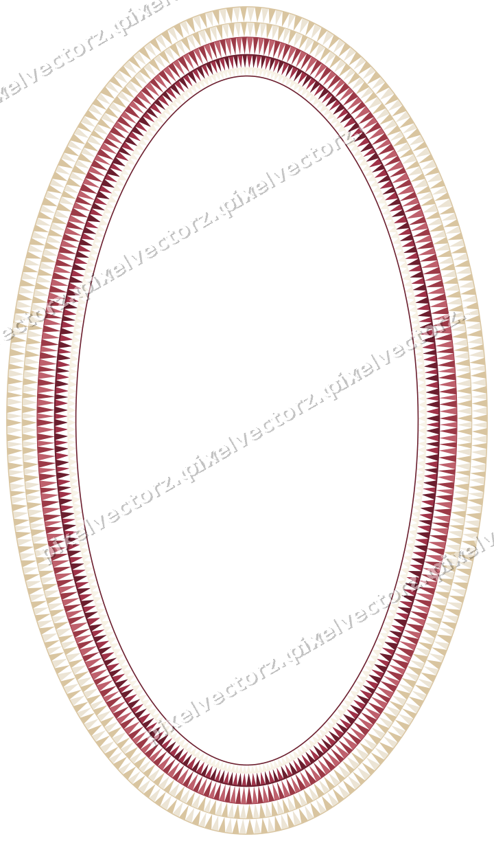 Decorative line art frame in dark pink and red with oval and dentil