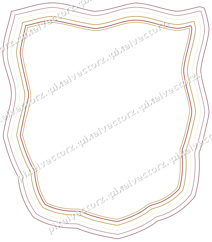 Decorative line art frame in dark pink and red with shield