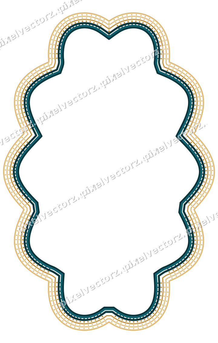 Decorative line art frame in amber and dark teal with oval