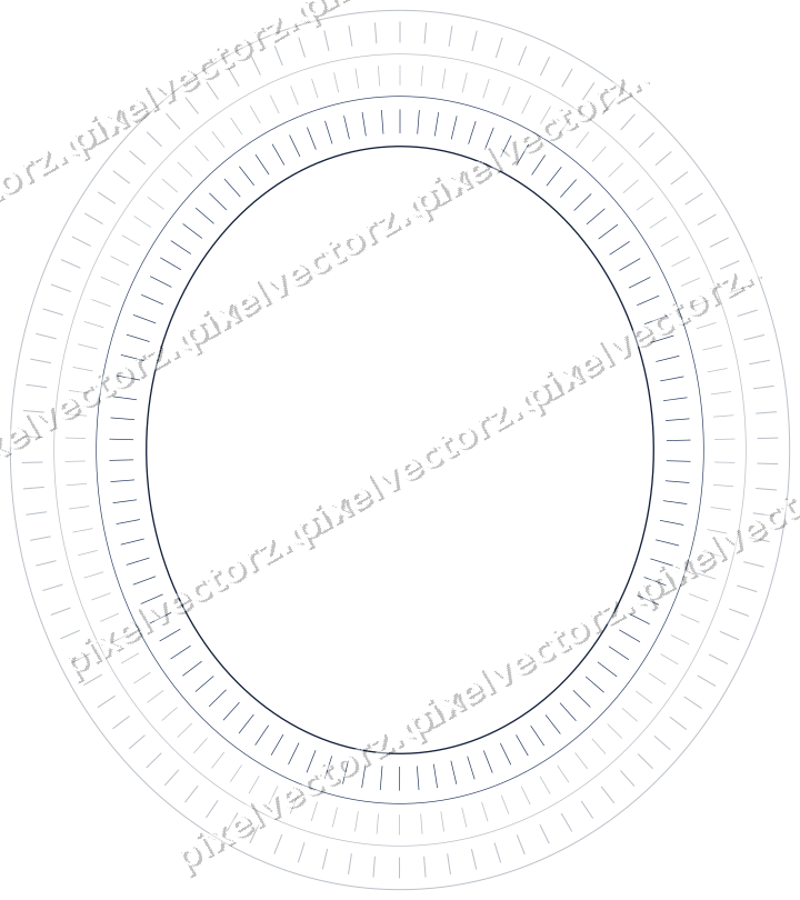 Decorative line art frame in dark blue and white with oval